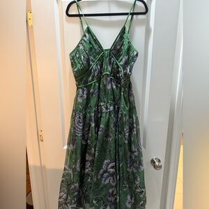 Anthropologie Green Leaf Print Dress